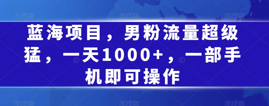 蓝海项目，男粉流量超级猛，一天1000+，一部手机即可操作【揭秘】-学习笔记资源库