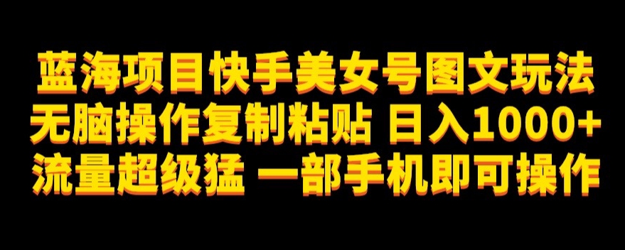 蓝海项目快手美女号图文玩法，无脑操作复制粘贴，日入1000+流量超级猛一部手机即可操作【揭秘】-学习笔记资源库