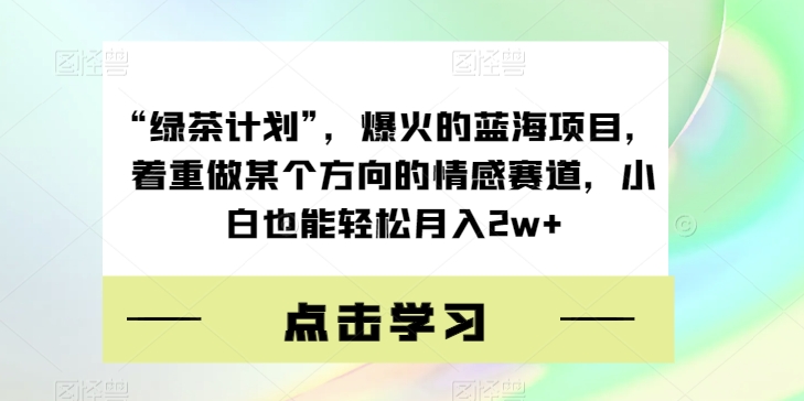 “绿茶计划”，爆火的蓝海项目，着重做某个方向的情感赛道，小白也能轻松月入2w+【揭秘】-学习笔记资源库