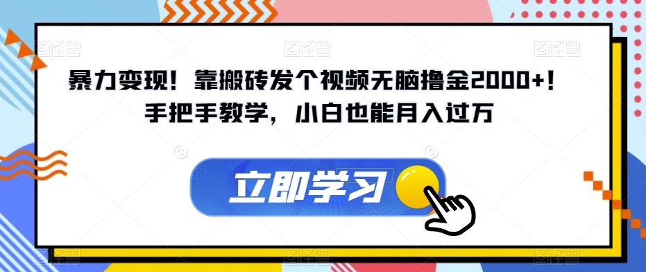 暴力变现！靠搬砖发个视频无脑撸金2000+！手把手教学，小白也能月入过万【揭秘】-学习笔记资源库