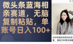 微头条蓝海相亲赛道,无脑复制粘贴,单账号日入100+-学习笔记资源库