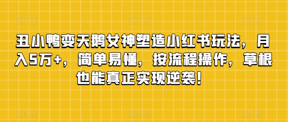丑小鸭变天鹅女神塑造小红书玩法，月入5万+，简单易懂，按流程操作，草根也能真正实现逆袭！-学习笔记资源库