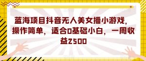 蓝海项目抖音无人美女播小游戏,操作简单,适合0基础小白,一周收益2500【揭秘】-学习笔记资源库