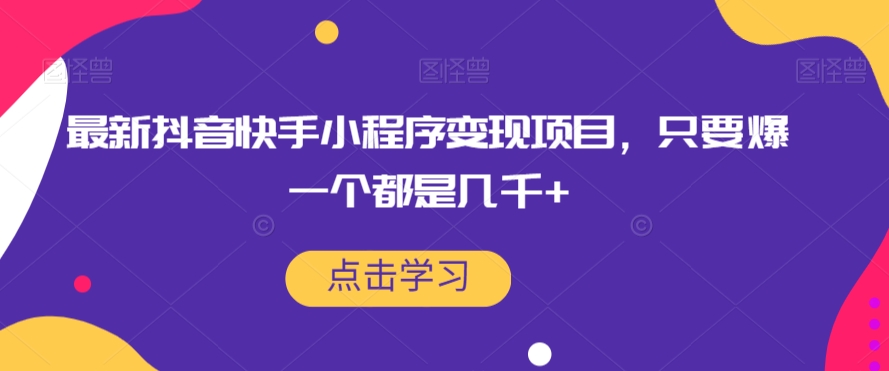 最新抖音快手小程序变现项目，只要爆一个都是几千+-学习笔记资源库