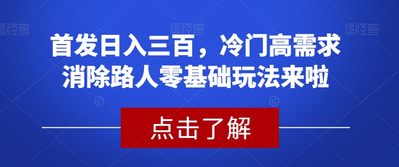 首发日入三百，冷门高需求消除路人零基础玩法来啦【揭秘】-学习笔记资源库