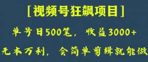 日收款500笔，纯利润3000+，视频号狂飙项目，会简单剪辑就能做【揭秘】-学习笔记资源库