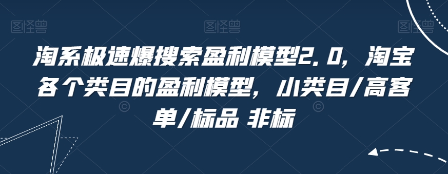 淘系极速爆搜索盈利模型2.0，淘宝各个类目的盈利模型，小类目/高客单/标品 非标-学习笔记资源库