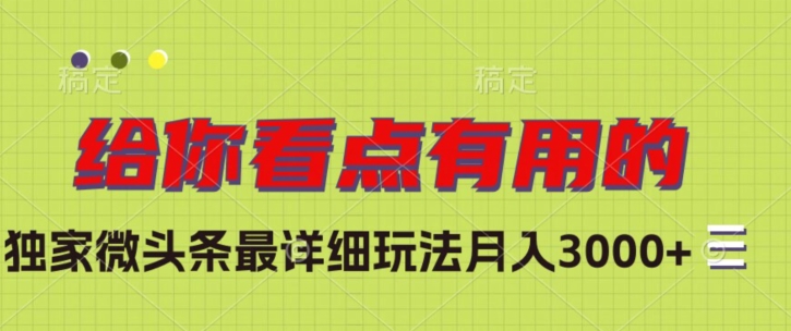 独家微头条最详细玩法，月入3000+【揭秘】-学习笔记资源库