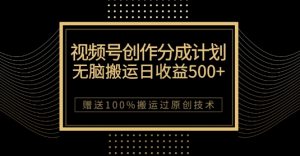 最新视频号创作分成计划,无脑搬运一天收益500+,100%搬运过原创技巧【揭秘】-学习笔记资源库