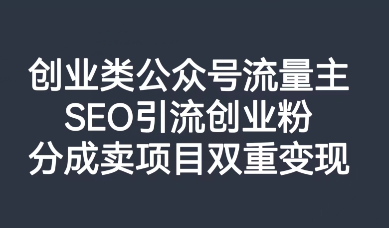 创业类公众号流量主，SEO引流创业粉，分成卖项目双重变现【揭秘】-学习笔记资源库