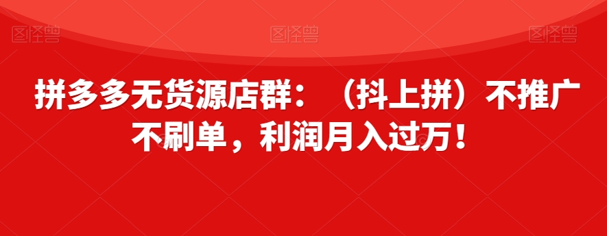 拼多多无货源店群：（抖上拼）不推广不刷单，利润月入过万！【揭秘】-学习笔记资源库