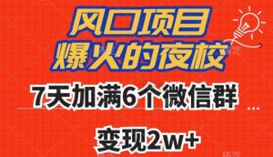 全网首发,爆火的夜校,7天加满6个微信群,变现2w+【揭秘】-学习笔记资源库
