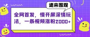 全网首发,慢开屏深情玩法,一条视频涨粉2000+【揭秘】-学习笔记资源库