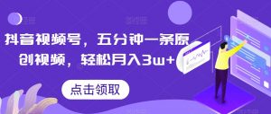 抖音视频号,五分钟一条原创视频,轻松月入3w+【独家秘诀,传授赚钱方法】【揭秘】-学习笔记资源库