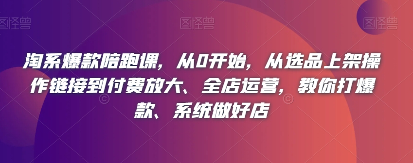 淘系爆款陪跑课，从0开始，从选品上架操作链接到付费放大、全店运营，教你打爆款、系统做好店-学习笔记资源库