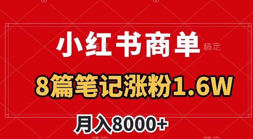 小红书商单最新玩法，8篇笔记涨粉1.6w，作品制作简单，月入8000+【揭秘】-学习笔记资源库