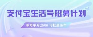 支付宝生活号作者招募计划,单号单月2600,可批量去做,工作室一人一个月轻松1w+【揭秘】-学习笔记资源库
