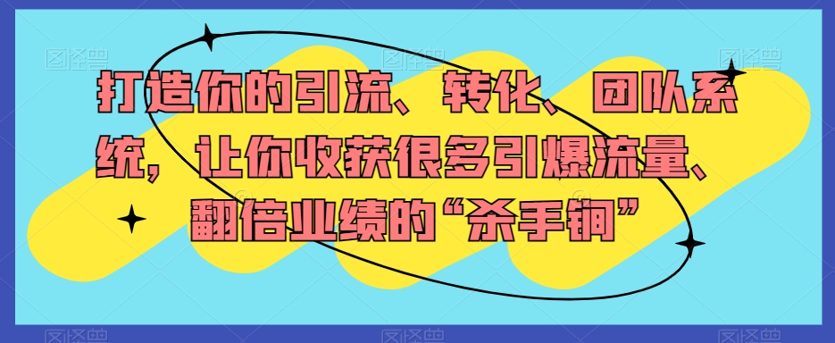 打造你的引流、转化、团队系统，让你收获很多引爆流量、翻倍业绩的“杀手锏”-学习笔记资源库