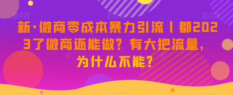 新·微商零成本暴力引流丨都2023了微商还能做？有大把流量，为什么不能？-学习笔记资源库