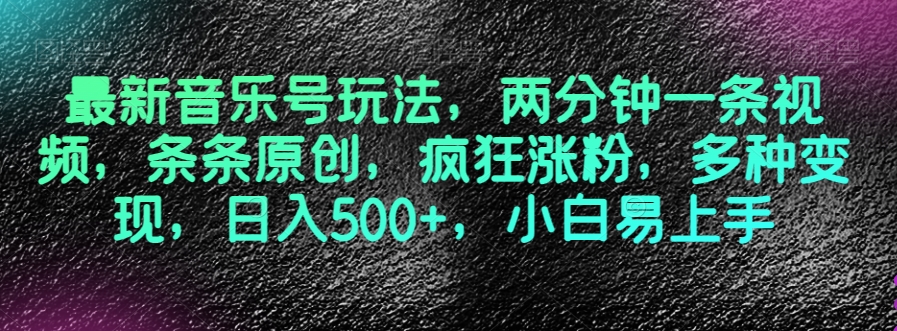 最新音乐号玩法，两分钟一条视频，条条原创，疯狂涨粉，多种变现，日入500+，小白易上手【揭秘】-学习笔记资源库