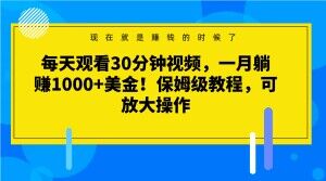 每天观看30分钟视频，一月躺赚1000+美金！保姆级教程，可放大操作【揭秘】-学习笔记资源库