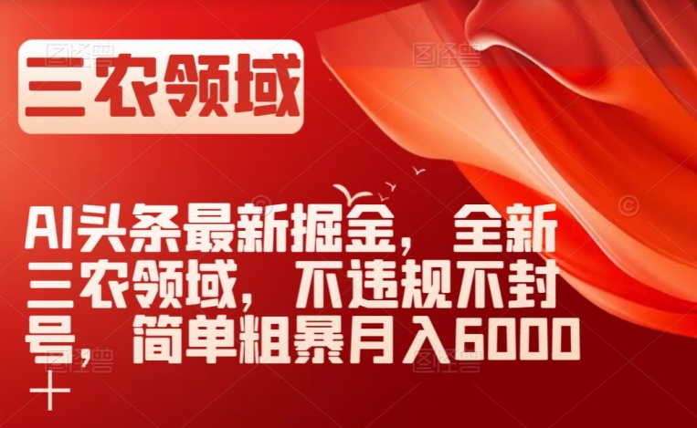 AI头条最新掘金，全新三农领域，不违规不封号，简单粗暴月入6000＋【揭秘】-学习笔记资源库
