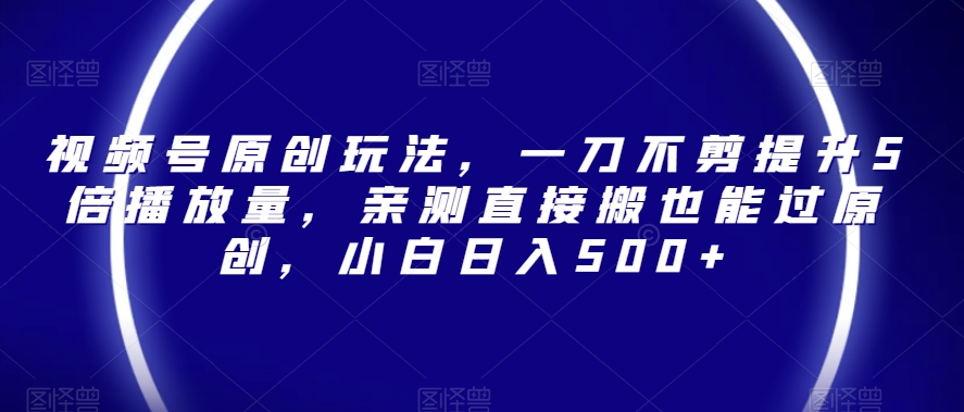 视频号原创玩法，一刀不剪提升5倍播放量，亲测直接搬也能过原创，小白日入500+【揭秘】-学习笔记资源库