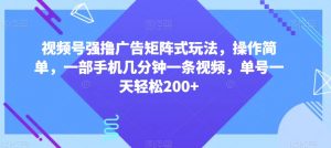 视频号强撸广告矩阵式玩法,操作简单,一部手机几分钟一条视频,单号一天轻松200+【揭秘】-学习笔记资源库