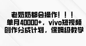 老奶奶都会操作,新平台无脑操作,单月40000+,vivo短视频创作分成计划【揭秘】-学习笔记资源库