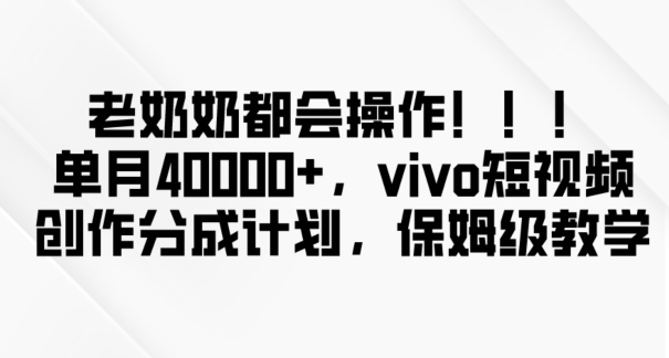 老奶奶都会操作，新平台无脑操作，单月40000+，vivo短视频创作分成计划【揭秘】-学习笔记资源库