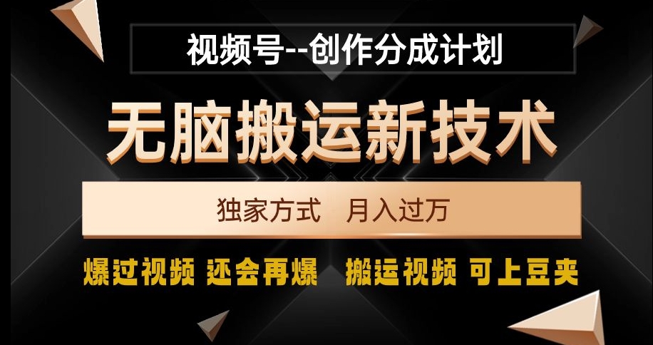 视频号无脑搬运新技术，破原创壕流量，独家方式，爆过视频，还会再爆【揭秘】-学习笔记资源库