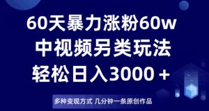 60天暴力涨粉60W,中视频另类玩法,日入3000+,几分钟一条原创作品多种变现方式-学习笔记资源库