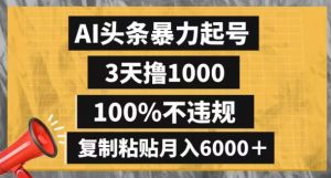 AI头条暴力起号,3天撸1000,100%不违规,复制粘贴月入6000+【揭秘】-学习笔记资源库