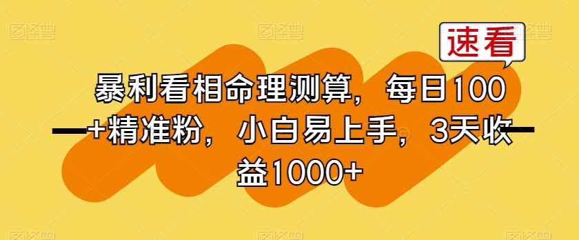 暴利看相命理测算，每日100+精准粉，小白易上手，3天收益1000+【揭秘】-学习笔记资源库