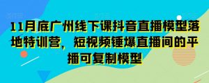 11月底广州线下课抖音直播模型落地特训营，短视频锤爆直播间的平播可复制模型-学习笔记资源库