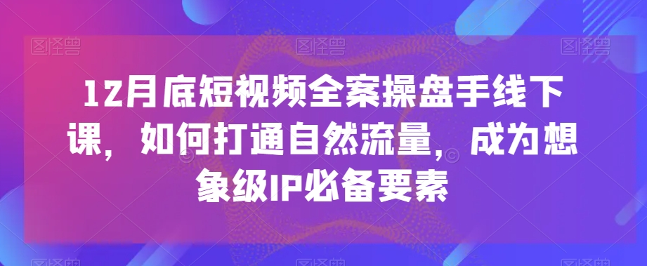 12月底短视频全案操盘手线下课，如何打通自然流量，成为想象级IP必备要素-学习笔记资源库