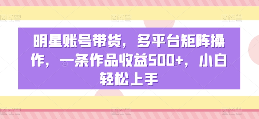 明星账号带货，多平台矩阵操作，一条作品收益500+，小白轻松上手【揭秘】-学习笔记资源库