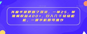 抖音手游野路子玩法,一单25,单视频收益400+,日入几千轻轻松松,一部手机即可操作【揭秘】-学习笔记资源库