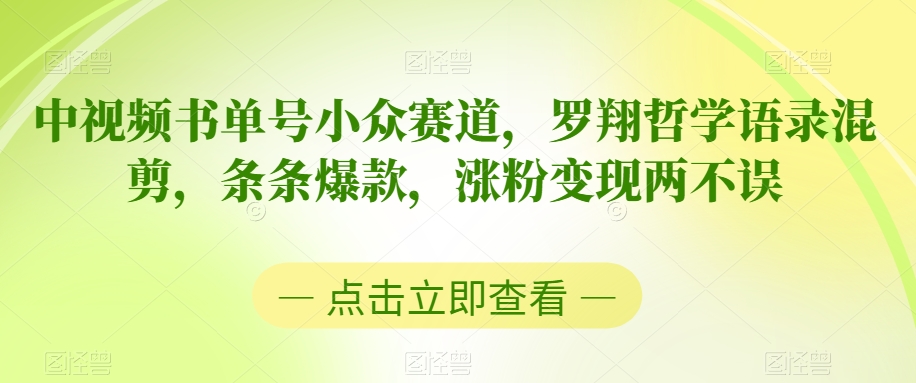 中视频书单号小众赛道，罗翔哲学语录混剪，条条爆款，涨粉变现两不误【揭秘】-学习笔记资源库