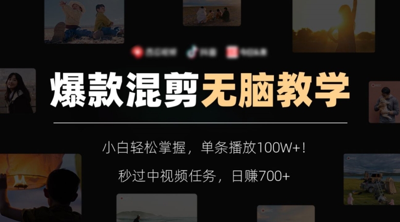 爆款混剪无脑教学，小白轻松掌握，单条播放100W+！秒过中视频任务，日赚700+【揭秘】-学习笔记资源库