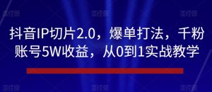 抖音IP切片2.0，爆单打法，千粉账号5W收益，从0到1实战教学【揭秘】-学习笔记资源库