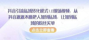 抖音引流私域转化模式1.0现场视频,从抖音源源不断把人加到私域,让加到私域的粉丝买单-学习笔记资源库