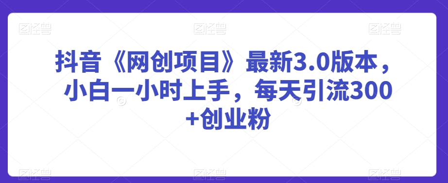 抖音《网创项目》最新3.0版本，小白一小时上手，每天引流300+创业粉【揭秘】-学习笔记资源库