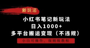 小红书笔记新玩法,日入1000+,多平台搬运变现(不违规),小白可操作,保姆级教程【揭秘】-学习笔记资源库