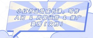 小红书运营成长课,写作入门&内容运营&接广变现【文档】-学习笔记资源库