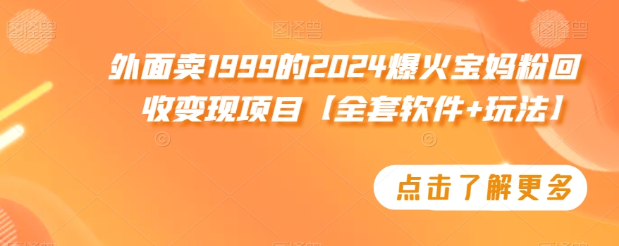 外面卖1999的2024爆火宝妈粉回收变现项目【全套软件+玩法】【揭秘】-学习笔记资源库