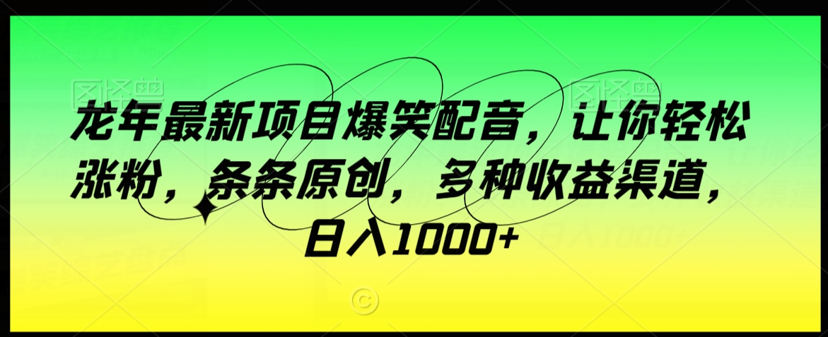 龙年最新项目爆笑配音，让你轻松涨粉，条条原创，多种收益渠道，日入1000+【揭秘】-学习笔记资源库