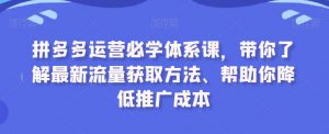 拼多多运营必学体系课,带你了解最新流量获取方法、帮助你降低推广成本-学习笔记资源库