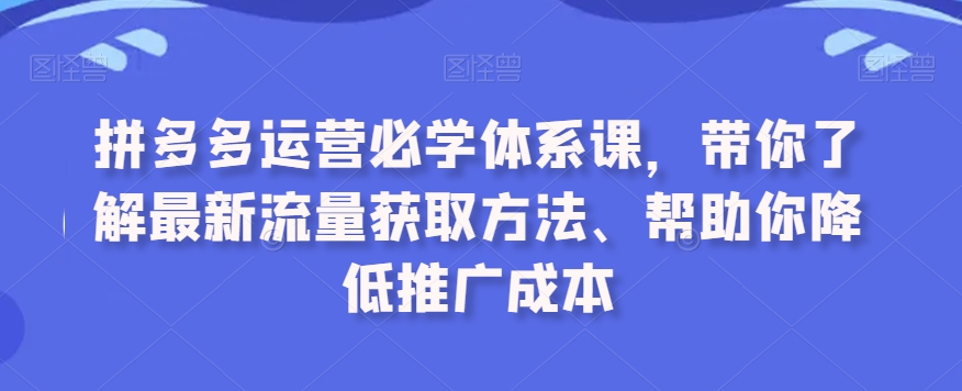 拼多多运营必学体系课，带你了解最新流量获取方法、帮助你降低推广成本-学习笔记资源库