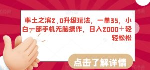 率土之滨2.0升级玩法,一单35,小白一部手机无脑操作,日入2000+轻轻松松【揭秘】-学习笔记资源库